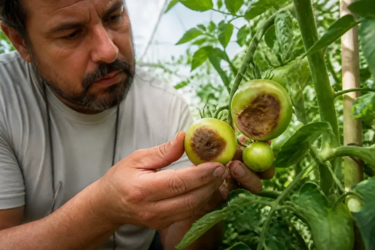 Examen de plants de tomates atteints par le cul noir tomate cause de troubles d'arrosage