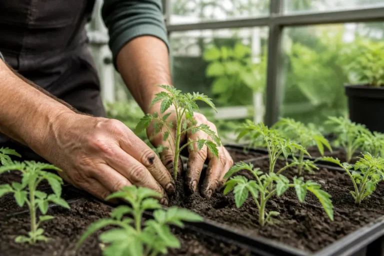 un jardinier prépare les plants pour une belle tomate cornue des andes culture au potager