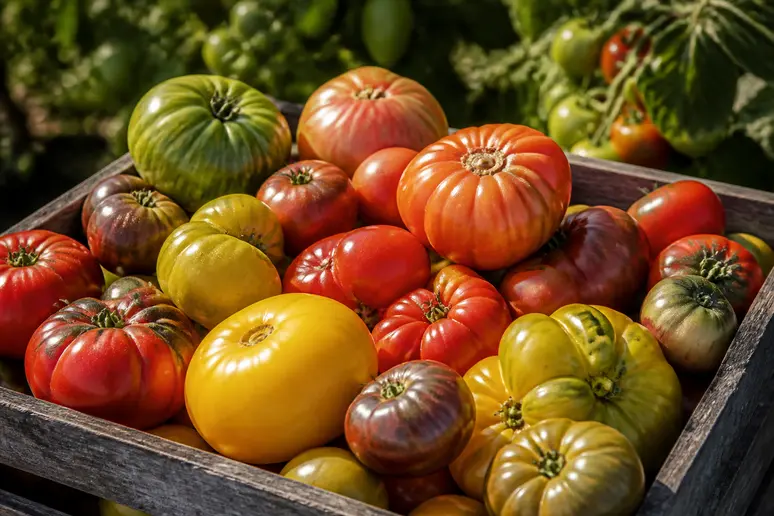 Assortiment coloré de tomates anciennes aux formes variées, symbolisant la richesse génétique de ces variétés.