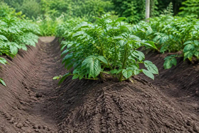 Rangées de buttes de terre bien formées pour la culture des pommes de terre