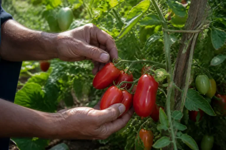 jardinier inspectant les plants de tomate roma culture en pleine terre au jardin